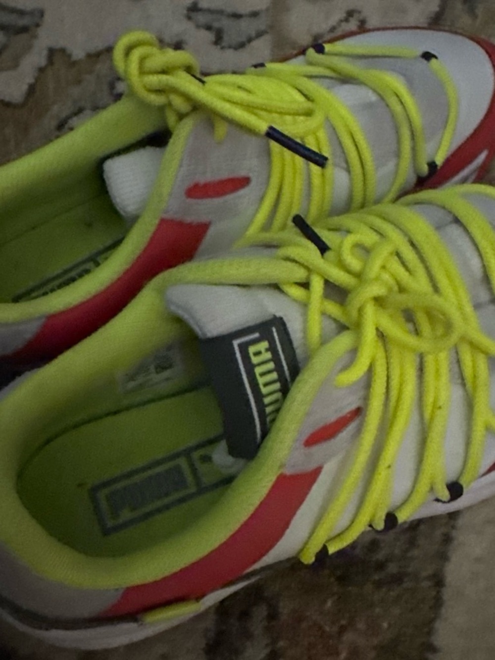 PUMA X FENTY Neon Yellow, White and Red Sneakers
